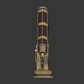 Vintage Telescope With Crescent Shaped Stand Red Golden Tubes And Metal Base
