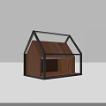 Modern House Shaped Wooden Storage With Open Interior And Black Metal Frame