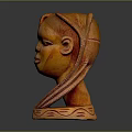 Hand Carved Wooden Head Sculpture With Intricate Hair And Decorative Base