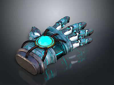 Innovative Living Accessory Mechanical Glove With Blue Glowing Center Metallic Texture And Tech Inspired Details 3d model