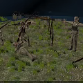 Men in Military Uniforms Preparing Rifles While Standing and Lying on Grassland Field