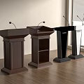Different Design Podiums With Microphones In Modern Office Interior 3d model