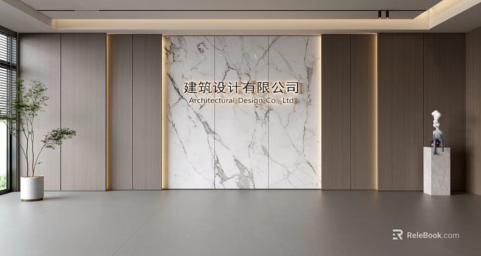 Elegant Modern Polished Marble Background Wall Design for Architecture Company Office 3d model 