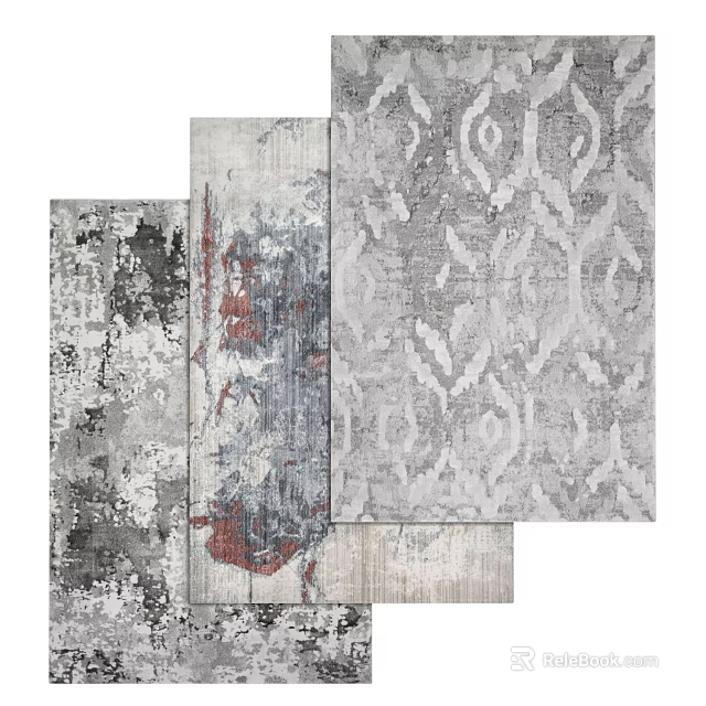 Square Area Rugs With Diverse Artistic Patterns And Gray Tones 3d model