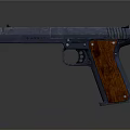 Classic Handgun With Black Metal Frame And Wooden Grip Design