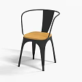 Modern Curved Backrest Leisure Chair With Black Metal Frame And Light Wooden Seat
