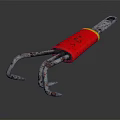 Heavy Duty Metal Claw Hardware Tool With Red Handle And Rusted Metal Prongs