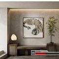 New Chinese Animal Painting Traditional Chinese Painting Tiger Art Hanging Painting Beast Table Lamp Green Plant Ornaments 3d model