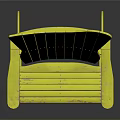 Yellow Wooden Armchair With Wide Backrest And Armrests On Dark Background With Reflection