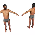 Fit Shirtless Man In Gray Underwear With Arms Outstretched Front And Back View