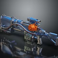 Futuristic Blue Metallic Weapon With Orange Component Scope And Mechanical Design 3d model