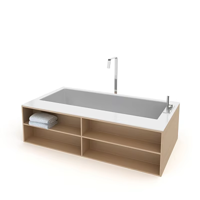 Bathtub Rectangular Bathtub Wooden Ceramic White Bathtub 3d model