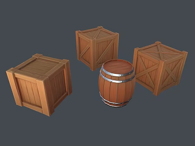 Sturdy Agricultural Equipment Including Wooden Crates And Storage Barrel For Farms 3d model