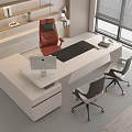 Modern Office Desk Setup With Red Chair Gray Chairs Mac Computer Shelves And Large Window