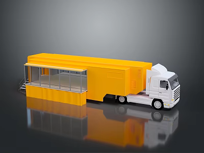 Yellow Mobile Food Truck With White Cab And Transparent Windows Platform 3d model