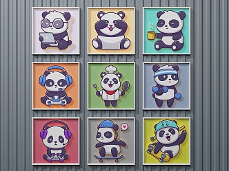 Cartoon wall decoration panda pendant frame 3d model