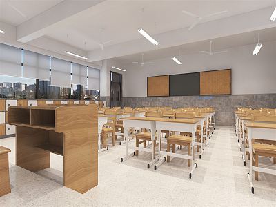 modern classroom school teacher podium 3d model