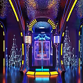 Elegant Modern KTV Interior With Curved Neon Lights And Comfortable Seating