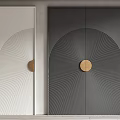 Modern Hinged Doors With White And Black Finish Concentric Circle Pattern And Brass Handle 3d model