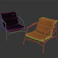 Two Stylish Modern Accent Chairs With Black And Orange Cushions And Wooden Frames