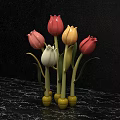 Colorful Tulip Ornaments Photo Spot With Pink Red Yellow White On Marble Countertop Black Background