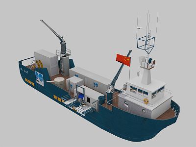 modern cargo ship small tugboat 3d model