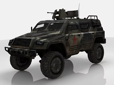 Military Armored Off-Road Vehicle With Camouflage Paint Weapon Mount Red Star Emblem And Large Tires 3d model