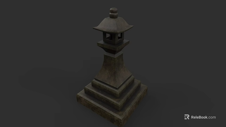 Traditional Japanese Stone Lantern Sculpture With Layered Base And Carved Details 3d model 