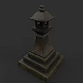 Traditional Japanese Stone Lantern Sculpture With Layered Base And Carved Details