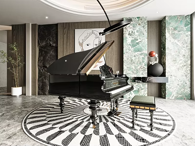 Artistic Musical Instruments and Painting Supplies Setup with Piano Canvas Brushes and Paints 3d model