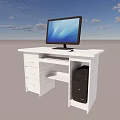 White Office Desk with Computer Monitor Keyboard PC Tower and Drawers
