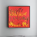 Abstract Painting With Green Text On Blue And Black Canvas Wall Art