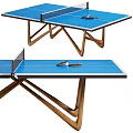 Indoor Ping Pong Table With Blue Tabletop Wooden Legs And Ping Pong Paddles