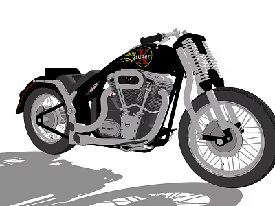 Vintage Black Motorcycle With Flame Graphics Chrome Engine Leather Seat And Spoked Wheels 3d model