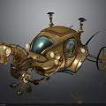 Ornate Golden Vintage Carriage With Horse Head Design And Mechanical Details