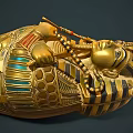 Historic Ancient Egyptian Golden Sarcophagus With Colorful Inlays And Ornate Hawk Snake Motifs