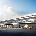 Modern Industrial Warehouse Exterior Design With Logistics Trucks Cargo And Loading Facilities