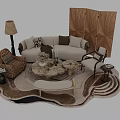 Elegant Neutral Curved Sofa And Coffee Table Combination With Matching Lounge Chairs For Cozy Interiors