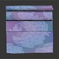 Soft Purple And Blue Scarf With White Floral Pattern Rolled For Daily Use