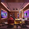 Luxury KTV Interior With Comfortable Sofas Large LED Screens And Colorful Neon Lights