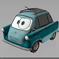 Cute Cartoon Blue Car With Big Eyes Roof Rack And Retro Design