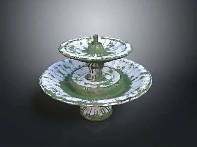 Two Tier Decorative Fountain With Green And White Weathered Ceramic Base 3d model