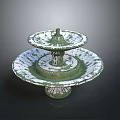 Two Tier Decorative Fountain With Green And White Weathered Ceramic Base