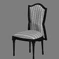 Classic Dining Chair With Checkered Upholstered Seat Backrest And Black Wooden Frame Design