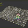 Blue And White Robot Character With Small Green Creature On Gray Stone Tiles