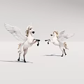 Two White Winged Unicorn Figurines in Standing Pose on Light Background