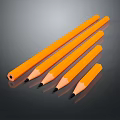 Five Orange Pencils Placed Side By Side On Black Reflective Surface As Daily Supplies
