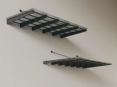 Two Black Outdoor Awnings With Metal Grid Frame And Wall Mounted Design 3d model