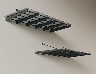 Two Black Outdoor Awnings With Metal Grid Frame And Wall Mounted Design 3d model