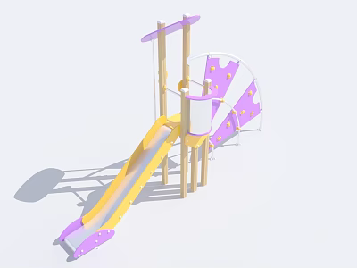 Colorful Kids Playground Structure With Purple Slide And Yellow Climbing Frame 3d model